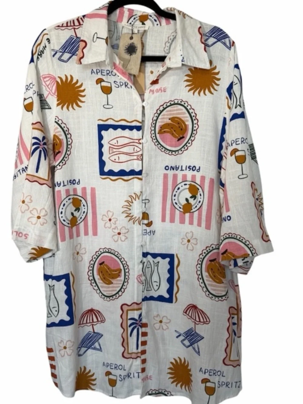 Label of Love Anthropologie Linen Blend  Shirtdress 3/4 Sleeve in Size L - Picture 2 of 11